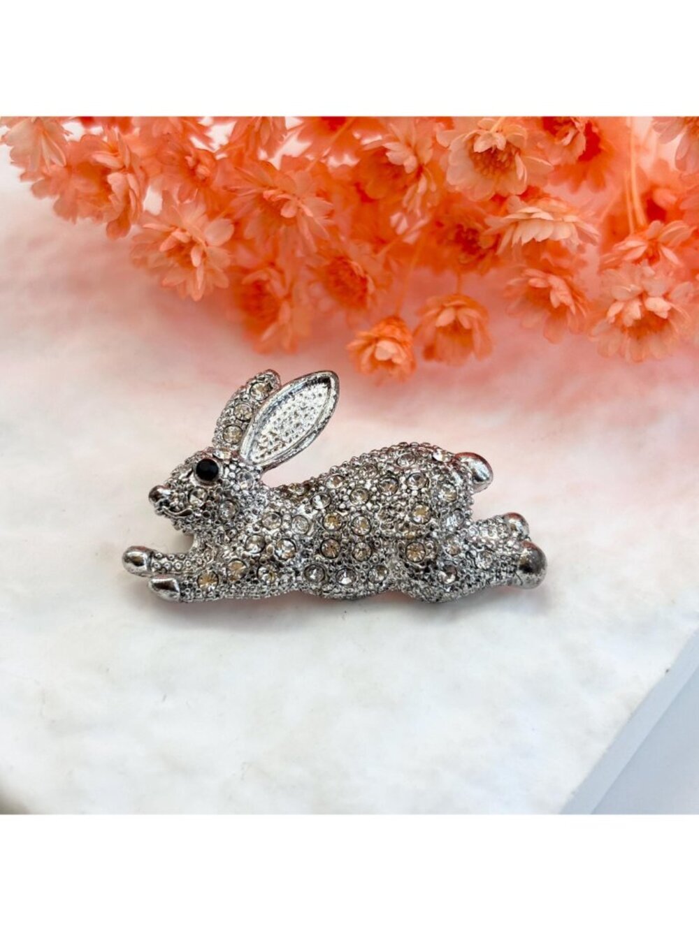 Mint Rhinestone Bunny Rabbit | Hare Vintage Silver T Vintage Brooch | Lapel Pin - Picture 9 of 9